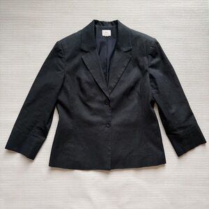 Chloe Linen Black Two-Button Tailored Blazer